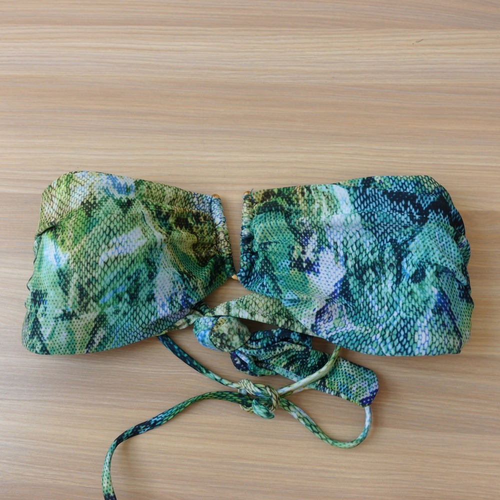 Y2K Snake Print Bandeau Bikini Top Womens SMALL Blue Green Mermaid Indie Sexy
